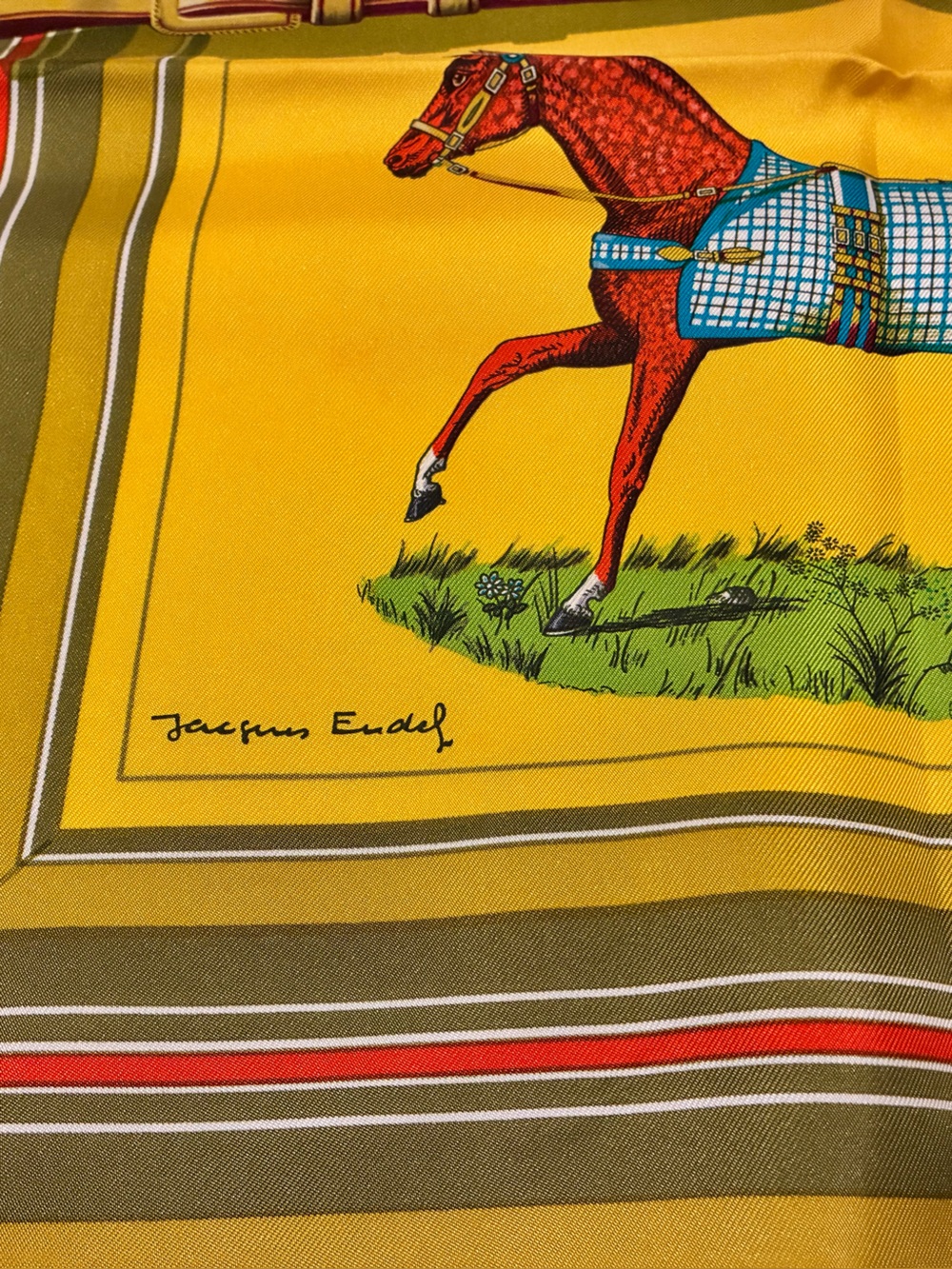 Hermes Silk Scarf Couvertures et Tenues de Jour Yellow with Box Authentic - Picture 6 of 9